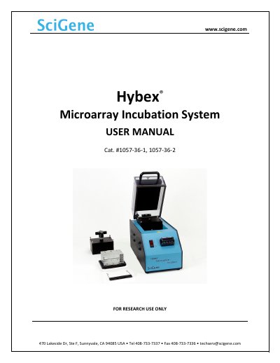 SciGene Hybex® Microarray Incubation System User Manual - cover page