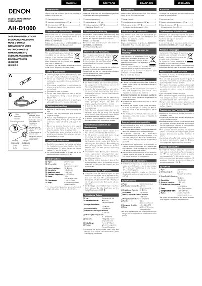 Denon AH-D1000 Headphones User Manual - cover page