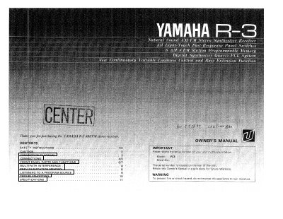 Yamaha R-3 Stereo Receiver User Manual - cover page