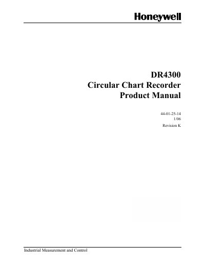 Honeywell DR4300 Circular Chart Recorder Product Manual - cover page