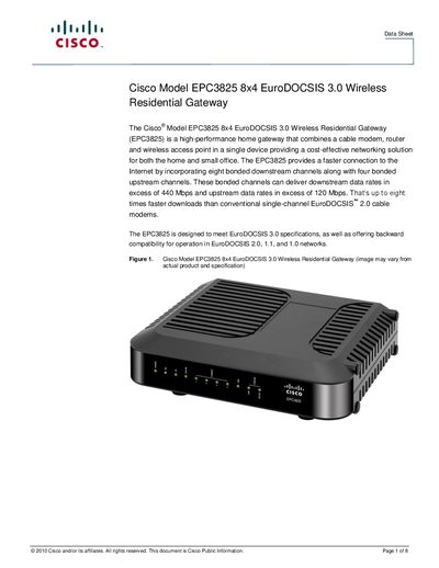 Cisco EPC3825 Wireless Residential Gateway Data Sheet - cover page