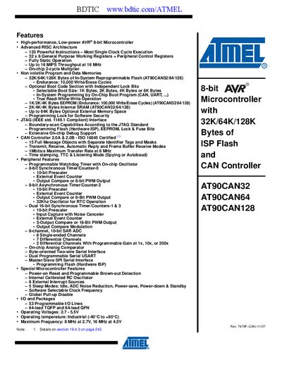 ATMEL AT90CAN64 English technology data  - cover page