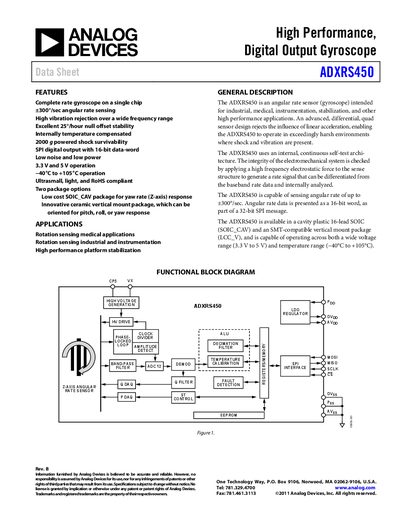 Analog Devices ADXRS450 Gyroscope Datasheet