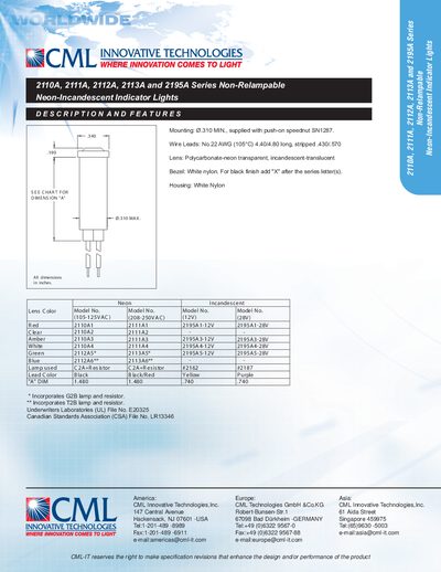 CML 2110A-2195A Series Indicator Lights Product Leaflet - cover page