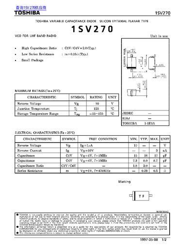 Toshiba 1SV270 Variable Capacitance Diode Datasheet