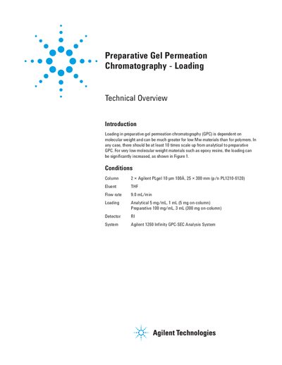 Agilent Technologies Preparative Gel Permeation Chromatography Loading Technical Overview - cover page