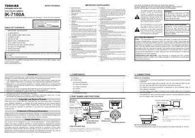 Toshiba IK-7100A CCD Color Camera Instruction Manual - cover page