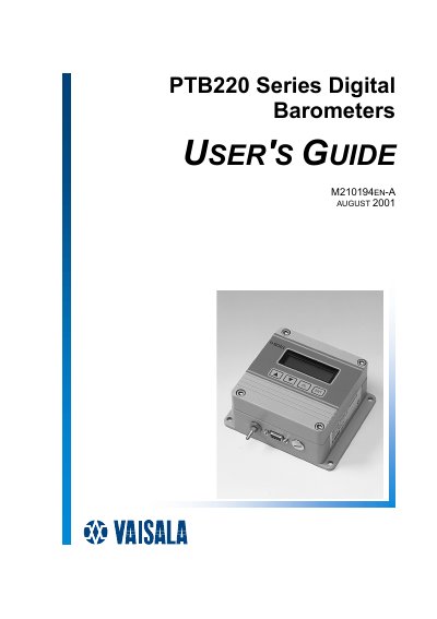 Vaisala PTB220 Digital Barometer User's Guide - cover page