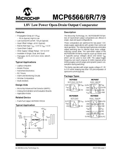 Microchip MCP6566/6R/7/9 Comparator Datasheet - cover page