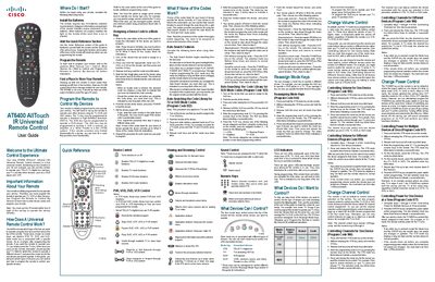AT6400 AllTouch IR Universal Remote Control User Guide - cover page
