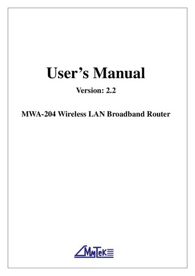 MWA-204 Wireless LAN Broadband Router User Manual - cover page