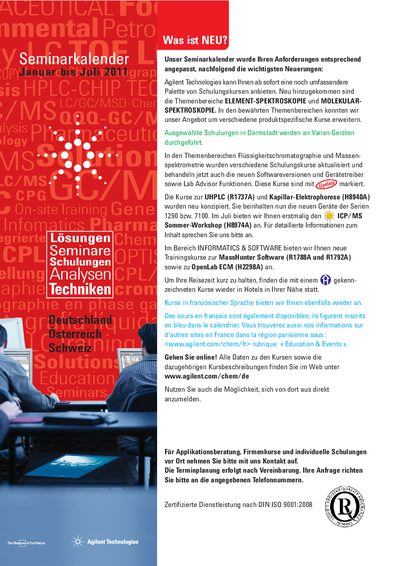 Agilent Technologies Education Catalog 2011 - cover page