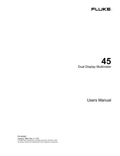 Fluke 45 Dual Display Multimeter User Manual - cover page