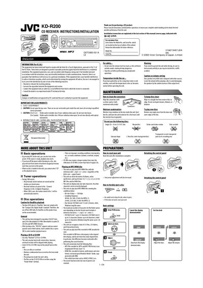 JVC KD-R200 CD Receiver Installation Manual - cover page