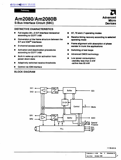 Advanced Micro Devices Am2080/Am2080B S-Bus Interface Circuit Datasheet - cover page
