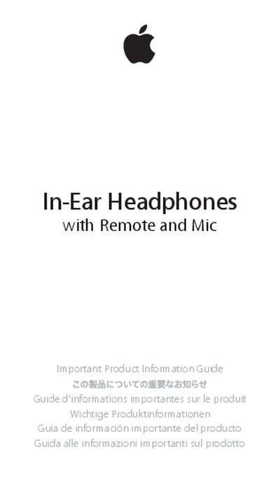 Apple In-Ear Headphones with Remote and Mic User Manual - cover page