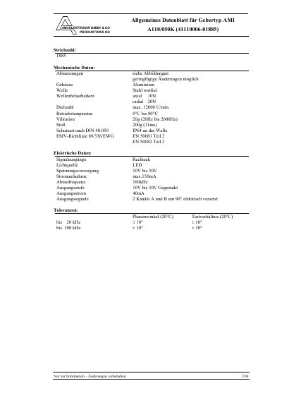 AMI ELEKTRONIK 41110006-01885 technology data - cover page