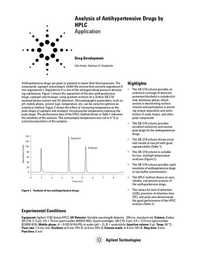 Agilent Application Note: Analysis of Antihypertensive Drugs by HPLC - cover page