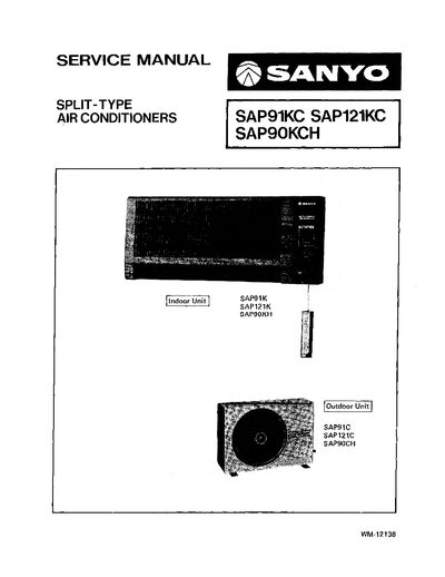 Sanyo SAP91KC / SAP121KC Split-Type Air Conditioner Service Manual - cover page
