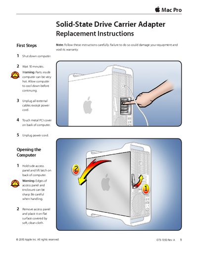 Apple Mac Pro Solid State Drive Carrier Adapter Replacement Instructions - cover page