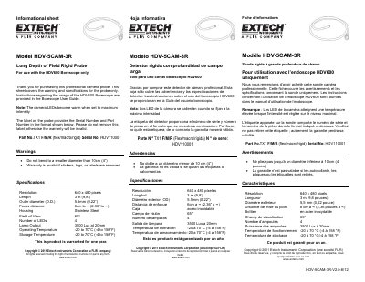 Extech HDV-5CAM-3R Long Depth of Field Rigid Probe Product Information Sheet - cover page