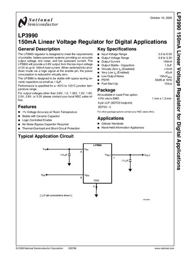 National Semiconductor LP3990 Linear Voltage Regulator Datasheet - cover page