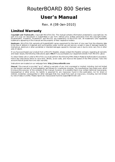 MikroTik RouterBOARD 800 Series User Manual - cover page