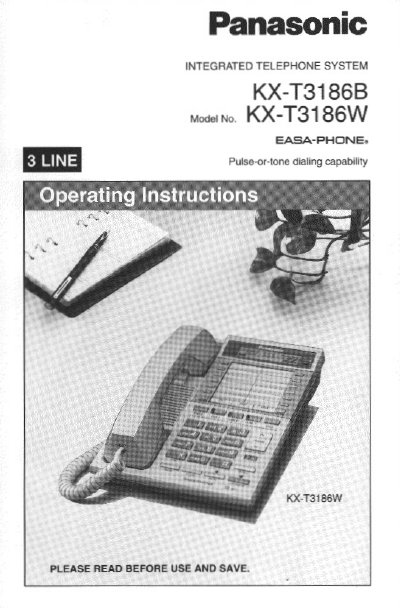 Panasonic KX-T3186B/KX-T3186W Integrated Telephone System User Manual - cover page
