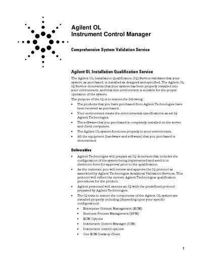 Agilent OL ICM Comprehensive System Validation Service Data Sheet - cover page