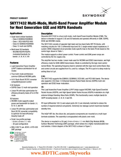 Skyworks SKY77432 Power Amplifier Module Datasheet - cover page