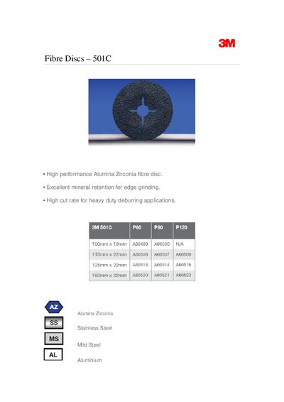 3M 501C Fibre Discs Product Data Sheet - cover page