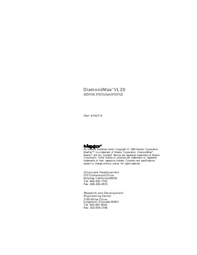 Maxtor DiamondMax VL 20 Hard Disk Drive Installation and User's Manual - cover page
