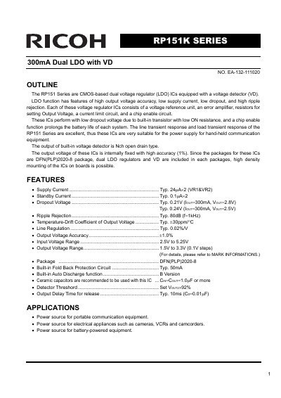 Ricoh RP151K Series Dual LDO with VD Datasheet - cover page