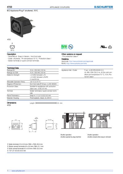 SCHURTER 4723 Appliance Couplers Datasheet - cover page