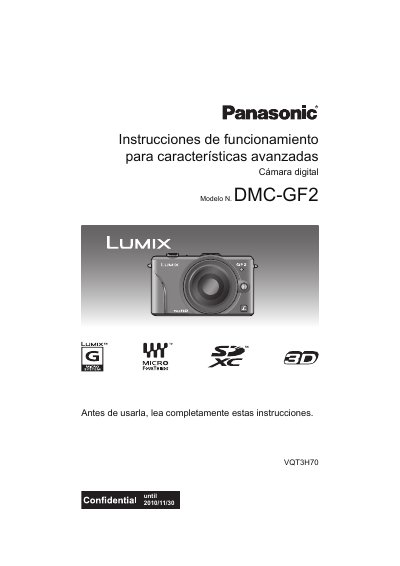 Panasonic DMC-GF2 Digital Camera Operating Instructions - cover page