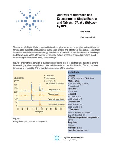 Agilent 1100 Series Analysis of Quercetin and Kaempferol in Ginkgo Extract Application Note - cover page