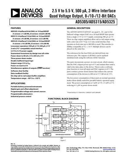 Analog Devices AD5305/AD5315/AD5325 Quad DAC Datasheet Rev G - cover page