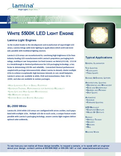 Lamina BL-2000 LED Light Engine Handbook - cover page