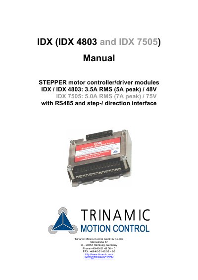 Trinamic IDX 4803 and IDX 7505 Stepper Motor Controller Manual - cover page