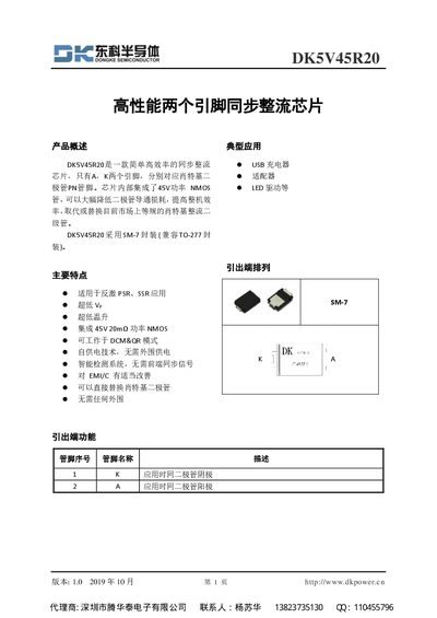 DKPower DK5V45R20 High‑Performance Two‑Pin Synchronous Rectifier Chip Datasheet