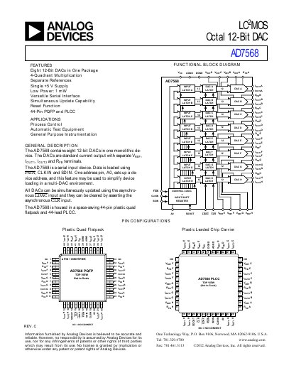 Analog Devices AD7568 8‑Channel 12‑Bit DAC Datasheet - cover page