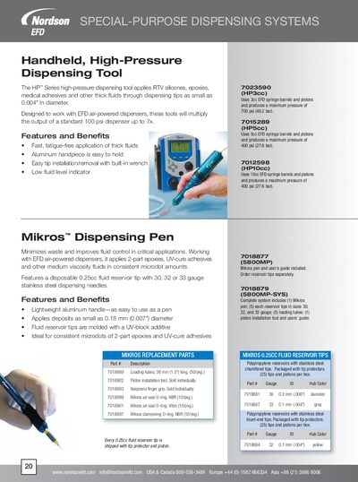 EFD HP Series High-Pressure Dispensing Tool and Mikros Dispensing Pen Product Leaflet