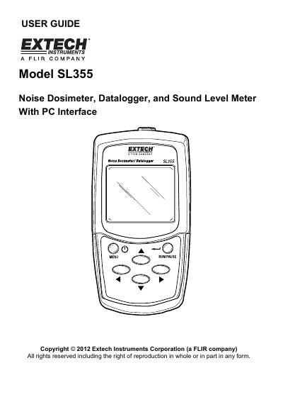 Extech Instruments SL355 Noise Dosimeter Datalogger Sound Level Meter User Guide - cover page
