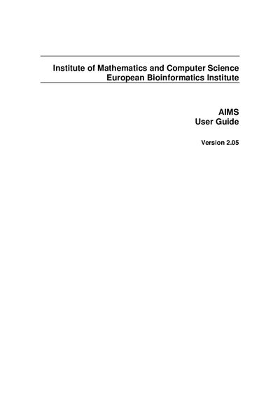 European Bioinformatics Institute AIMS User Guide - cover page