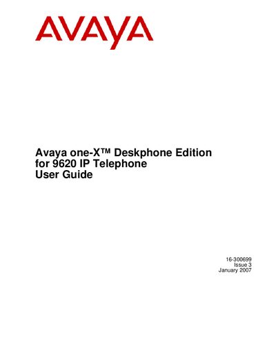 Avaya 9620 IP Telephone User Guide - cover page