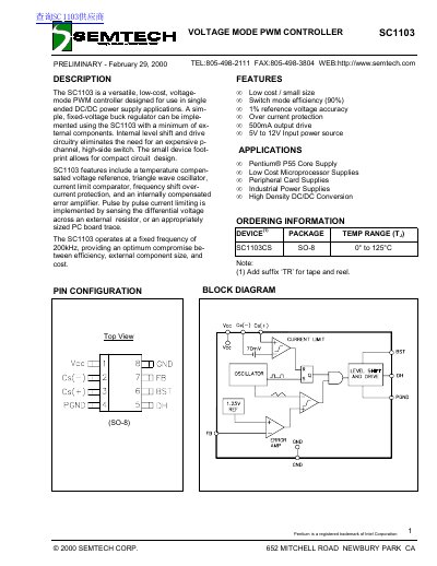 SEMTECH SC1103 handbook - cover page