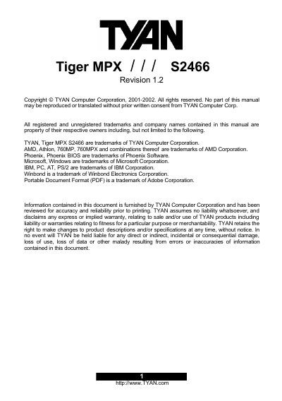 TYAN S2466 Tiger MPX User Manual