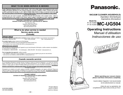 Panasonic MC-UG504 Vacuum Cleaner Operating Instructions - cover page