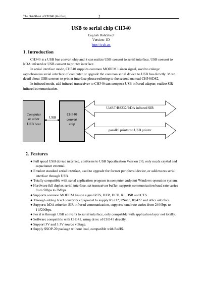 WCH CH340 USB to Serial Chip Datasheet - cover page