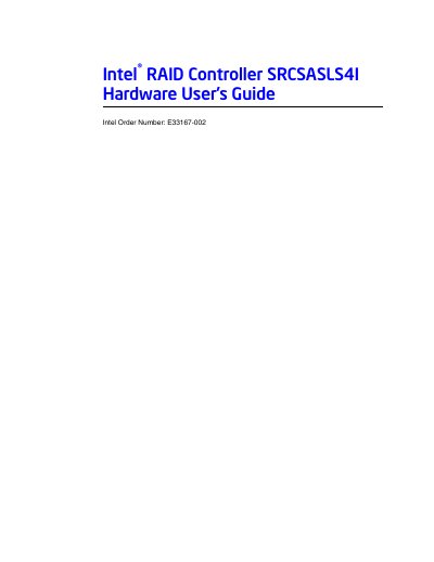 Intel SRCSASLS4I RAID Controller Hardware User Guide - cover page